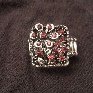 Silvertone ring with pink stones